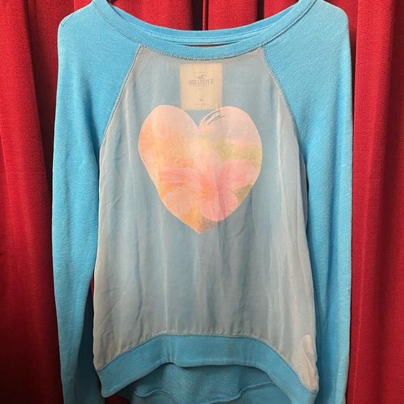 Hollister-Sheer Aqua Heart Sweatshirt-Medium‎ - Picture 1 of 5
